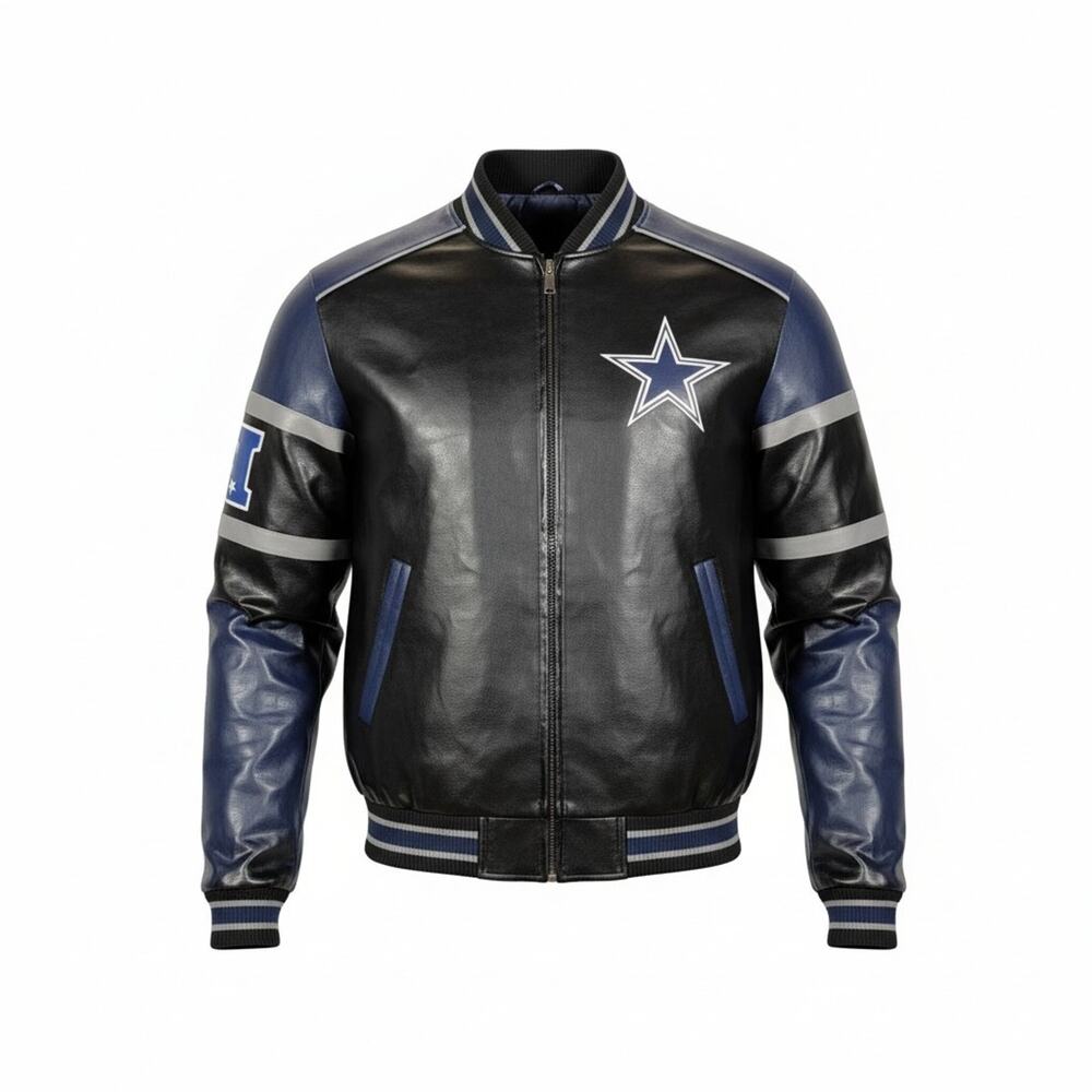 Dallas Cowboys G-III Bomber Jacket Mens XL Vintage Black Faux Leather NFL - EUC